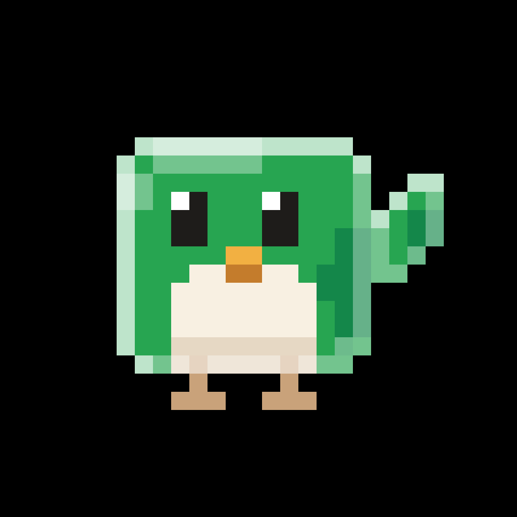 Hewy's app icon in dark mode: the green pixel wren on black.